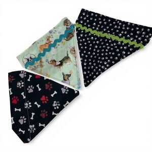 Handmade Dog Bandana Set of 3 Easter Dogs & Paws Print Rickrack Trim